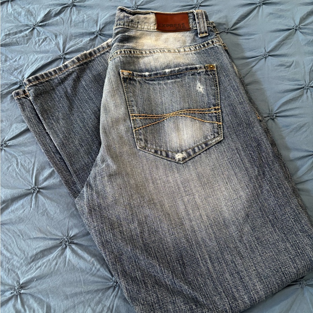 Express Men's Faded Blue Bootcut Jeans